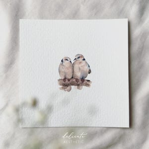 Susurros de amor en la rama: pareja de palomas en acuarela - impresión artística en miniatura - impresión según mi acuarela original | Estética delicada