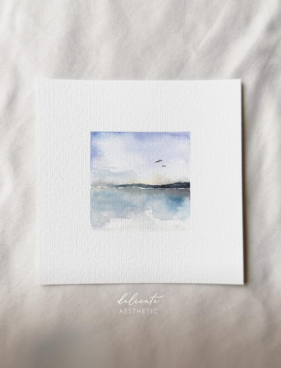 Wide Horizons: Lake Landscape | Miniature Art Print | Print from my Original Watercolor | DelicateAesthetic