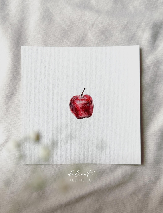 Red Apple - Miniature Art Print from my Original Watercolor | DelicateAesthetic