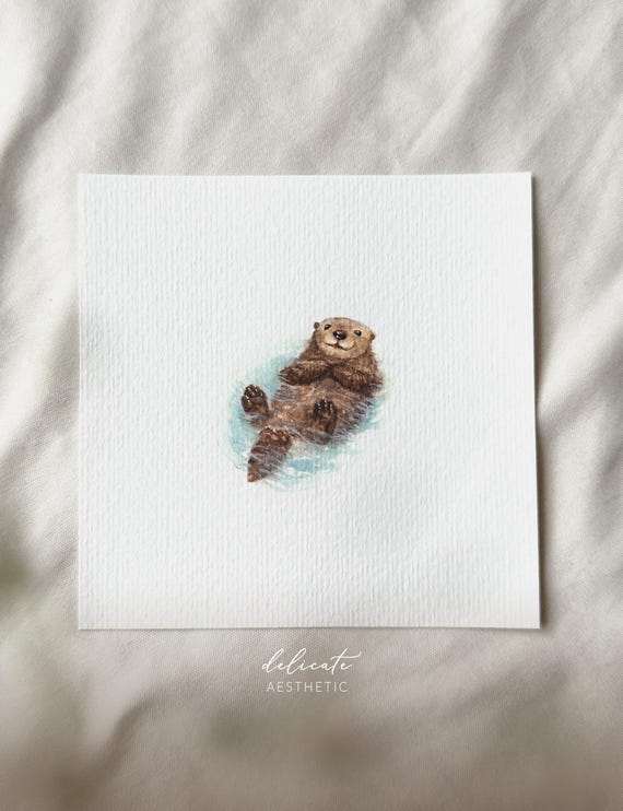 The Dreaming Otter - Miniature Art Print - Print based on my original watercolor | DelicateAesthetic