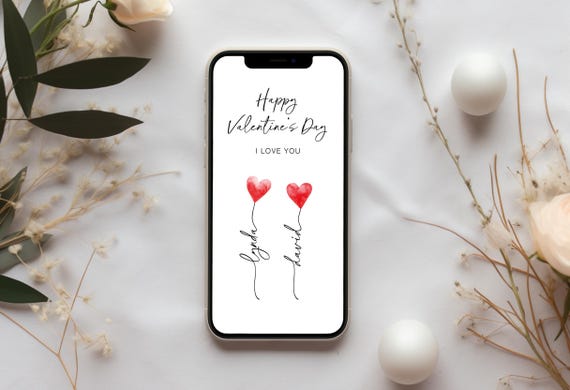 Personalized digital watercolor eCard - romantic card for anniversary, Valentine's Day, love heart, gift for girlfriend, boyfriend partner