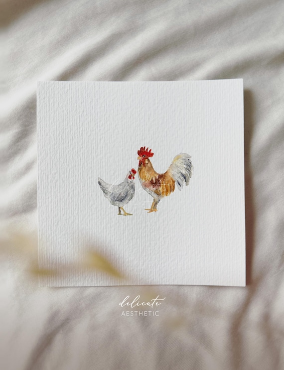 Feathery Family: Chickens - Miniature Art Print - Print from my Original Watercolor | DelicateAesthetic