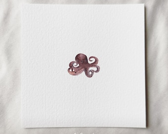 Octopus - Miniature Art Print - Print from my original watercolor | DelicateAesthetic