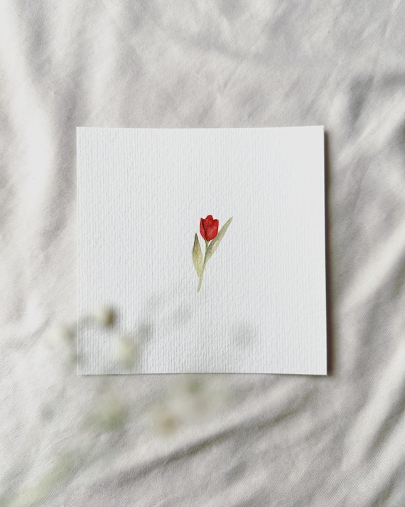The Red Tulip - Miniature Art Print - Print based on my original watercolor | DelicateAesthetic