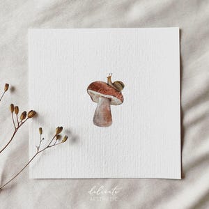 Escursione tra i funghi: lumaca e fungo | Stampa artistica in miniatura ad acquerello | Stampa dal mio acquerello originale | DelicateAesthetic