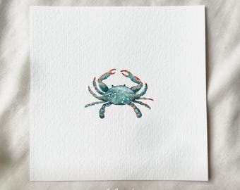 Blue Crab - Miniature Art Print - Print from my Original Watercolor | DelicateAesthetic