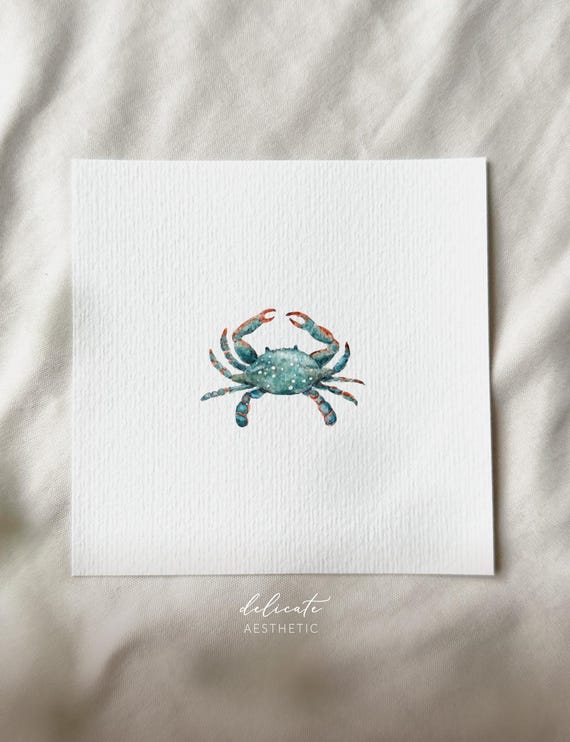 Blue Crab - Miniature Art Print - Print from my Original Watercolor | DelicateAesthetic