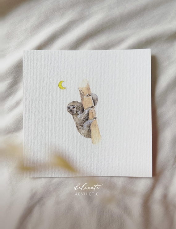 Curious Sloth - Miniature Art Print - Print from my Original Watercolor | DelicateAesthetic