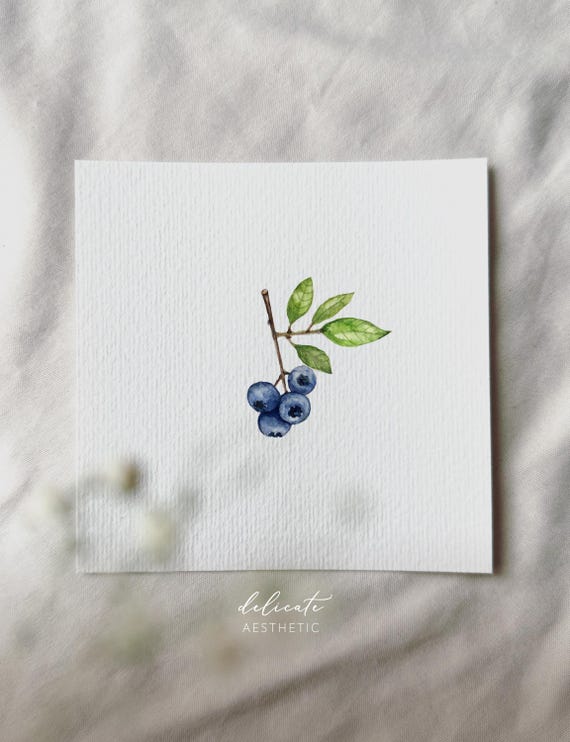 Blueberries - Miniature Art Print - Print based on my original watercolor | DelicateAesthetic
