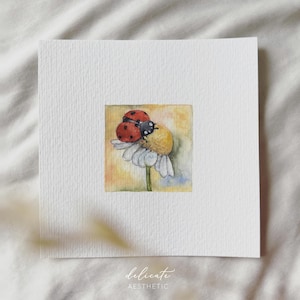 Marienkäfer auf der Blüte - Miniatur Kunstdruck - Druck nach meinem Original Aquarell | DelicateAesthetic