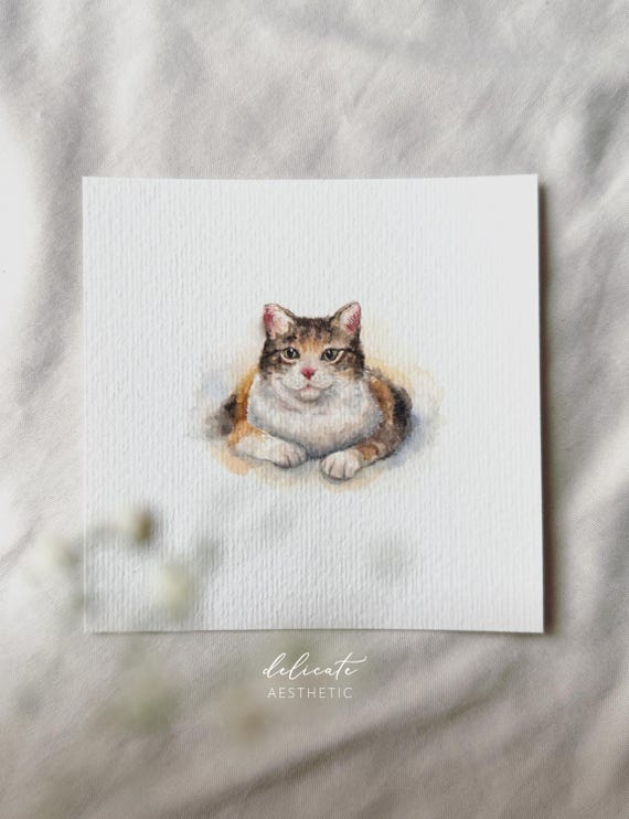 Cat in Evening Light - Miniature Art Print - Print based on my original watercolor | DelicateAesthetic