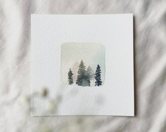 Watercolor cloud forest - miniature art print based on the original