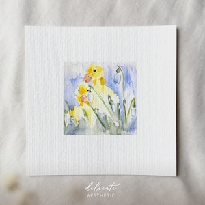 Risveglio di primavera: anatre e bucaneve | Stampa artistica in miniatura | Stampa del mio acquerello originale | DelicatoEstetico
