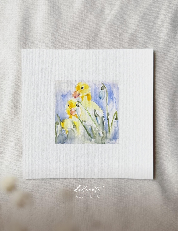 Spring Awakening: Ducks and Snowdrops | Miniature Art Print | Print after my Original Watercolor | DelicateAesthetic