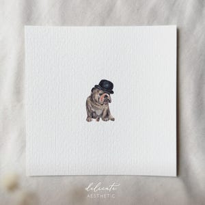 Bulldog caballero con sombrero de copa - Impresión artística en miniatura - Impresión a partir de mi acuarela original | Estética delicada