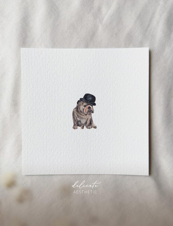 Gentleman Bulldog with Top Hat - Miniature Art Print - Print from my Original Watercolor | DelicateAesthetic