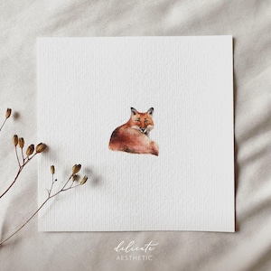 Renard roux - impression d'art miniature - impression d'après mon aquarelle originale | Esthétique délicate