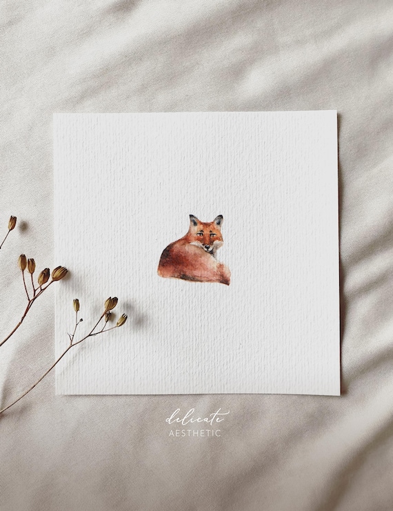 Red Fox - Miniature Art Print - Print from my original watercolor | DelicateAesthetic
