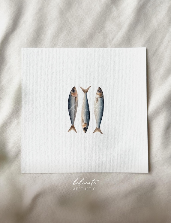 Sardines | Miniature Art Print | Print from my original watercolor | DelicateAesthetic
