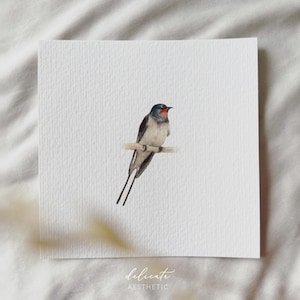 Hirondelle - impression d'art miniature - impression d'après mon aquarelle originale | Esthétique délicate