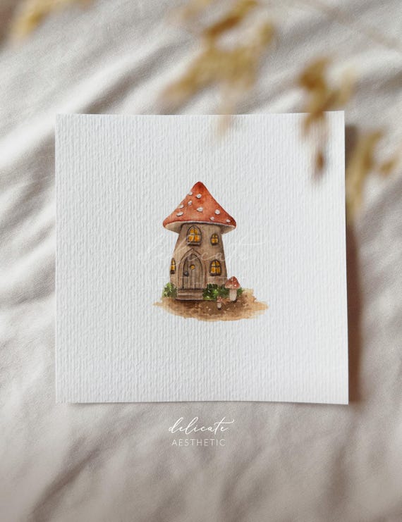 Forest Whispers in the Toadstool House | Miniature Watercolor Art Print | Print from my Original Watercolor | DelicateAesthetic
