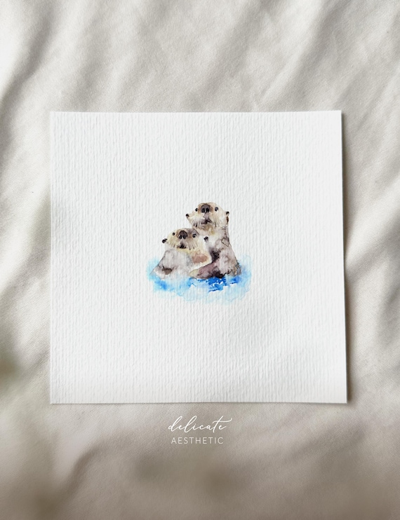 Otter Love - Miniature Art Print - Print after my original watercolor | DelicateAesthetic
