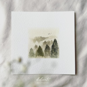 Panorama de forêt mystérieuse - impression d'art miniature - impression d'après mon aquarelle originale | Esthétique délicate