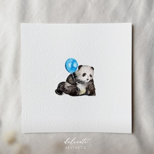 Un momento de alegría: Panda con globo - Impresión artística en miniatura - Impresión a partir de mi acuarela original | DelicateAesthetic
