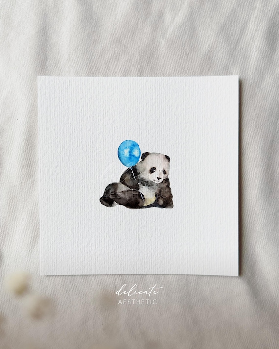 A moment of joy: Panda with balloon - Miniature art print - Print from my original watercolor | DelicateAesthetic