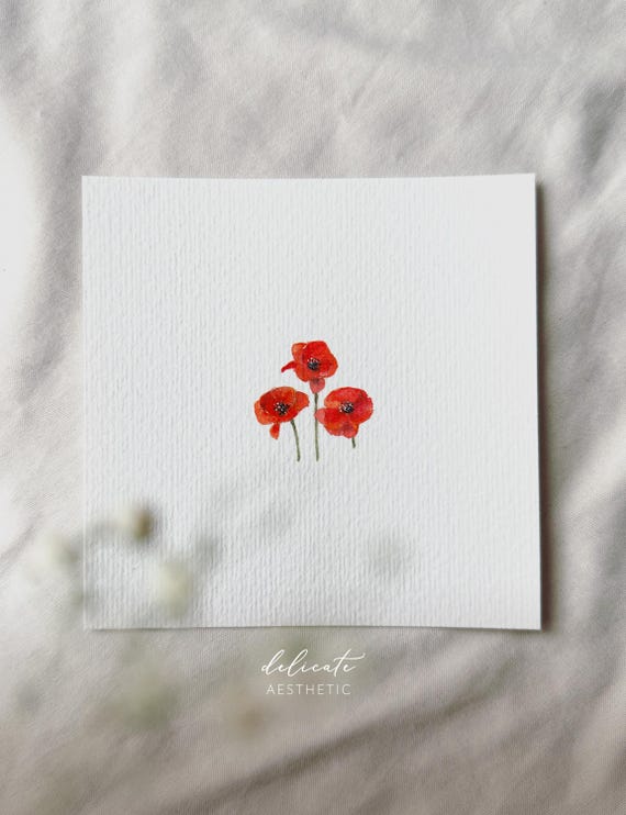 Poppy Trio - Miniature Art Print - Print from my original watercolor | DelicateAesthetic