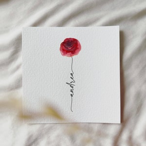 Rosa de acuarela, impresión artística en miniatura personalizada, mes de nacimiento, junio, regalo, cumpleaños, día de la madre, familia | Estética delicada