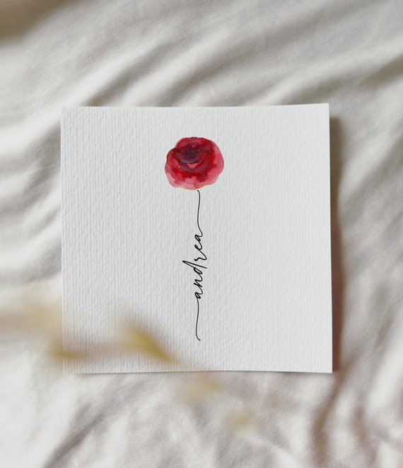 Watercolor Rose, Personalized Miniature Art Print, Birth Month June Gift Birthday Mother's Day Family | DelicateAesthetic
