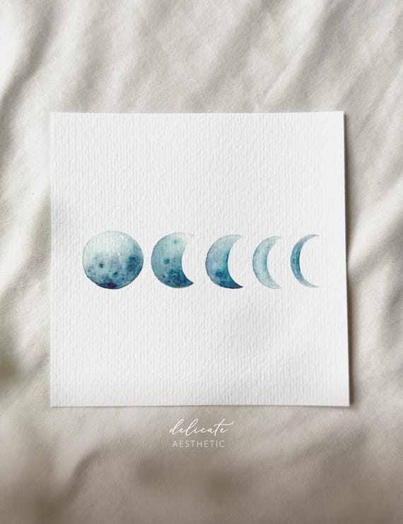 Moon Phases - Miniature Art Print - Print from my Original Watercolor | DelicateAesthetic