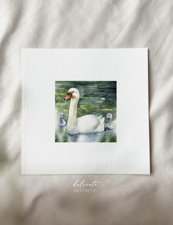 Together on the Water: Swans - Miniature Art Print - Print after my Original Watercolor | DelicateAesthetic