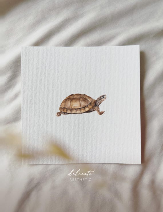 Smiling Turtle | Miniature Art Print | Print from my Original Watercolor | DelicateAesthetic