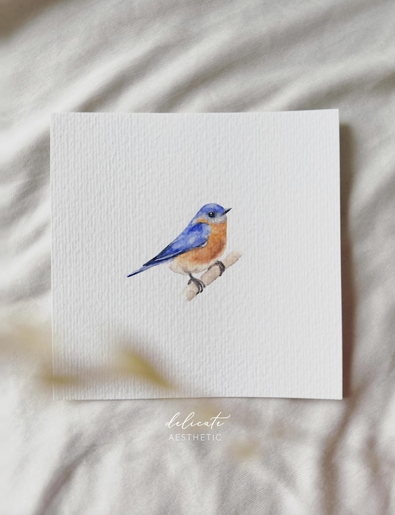 Red-throated Bluebird - Miniature Art Print - Print from my original watercolor | DelicateAesthetic