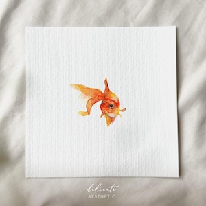 Een blik in de onderwaterwereld: Goudvis - Miniatuur kunstdruk - Afdruk naar mijn originele aquarel | DelicateAesthetic