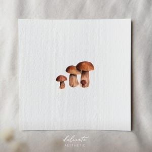 Forest Treasures: Herfstpaddestoelen - Miniatuur kunstdruk - Print naar mijn originele aquarel | Delicate esthetiek