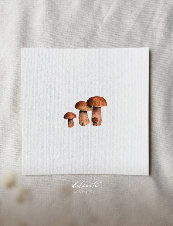Forest Treasures: Autumn Mushrooms - Miniature Art Print - Print from my Original Watercolor | DelicateAesthetic