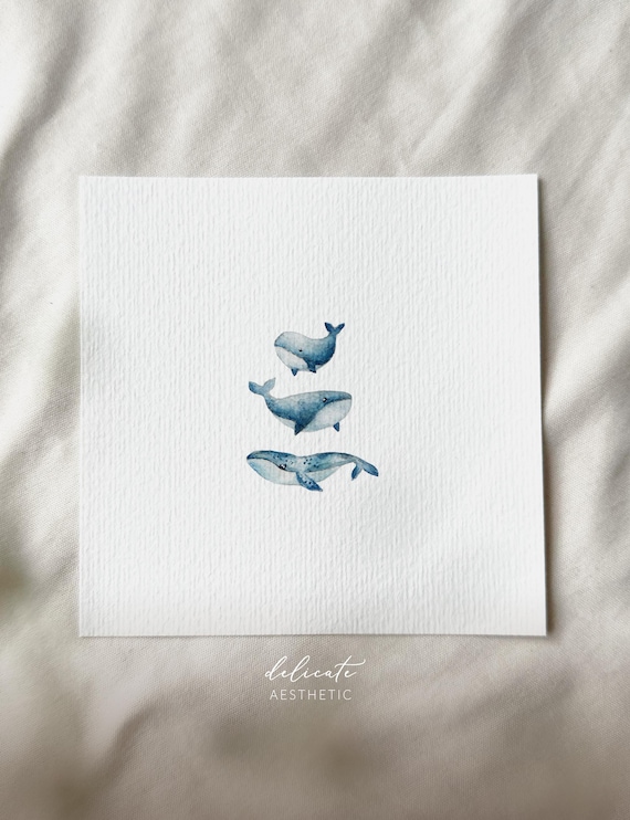 Family of Whales - Miniature Art Print - Print from my Original Watercolor | DelicateAesthetic