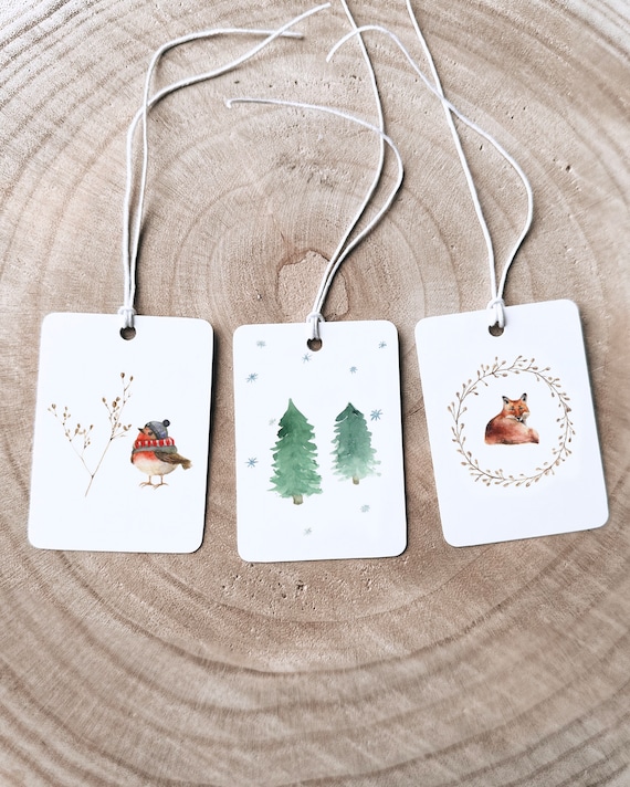 Gift tags set of 3: Christmas magic based on miniature original watercolors - Christmas, Winter | DelicateAesthetic