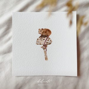 Kleine ontdekkingsreiziger: Veldmuis in het Paddenstoelenparadijs | Miniatuur Kunstdruk | Afdruk naar mijn originele aquarel | DelicateEsthetiek