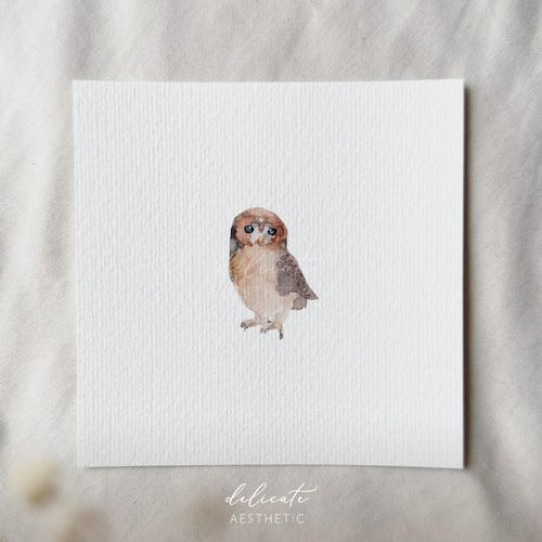 Owl II - Miniature Art Print - Print from my original watercolor | DelicateAesthetic
