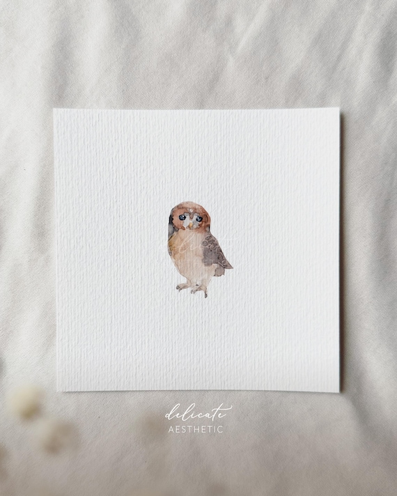 Owl II - Miniature Art Print - Print from my original watercolor | DelicateAesthetic