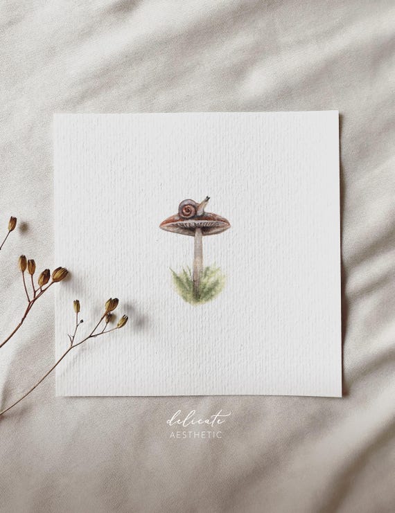 Little snail in the forest - miniature art print - print from my original watercolor | DelicateAesthetic