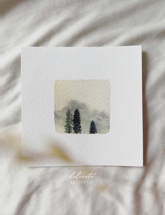Green Harmony Landscape - Miniature Art Print - Print from my Original Watercolor | DelicateAesthetic