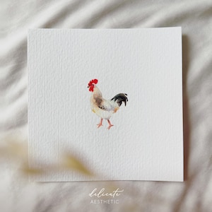 Rey de la Corte – El Gallo – Impresión artística en miniatura – Impresión a partir de mi acuarela original | Estética delicada