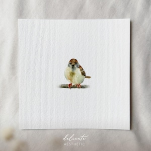 The Little Singer: Sparrow | Miniature Art Print | Print after my Original Watercolor | DelicateAesthetic