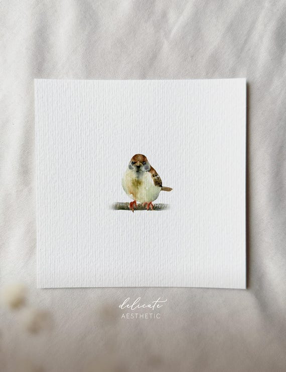 The Little Singer: Sparrow | Miniature Art Print | Print after my Original Watercolor | DelicateAesthetic
