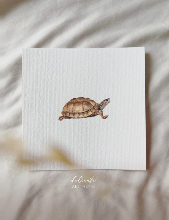 Smiling Turtle | Miniature Art Print | Print from my Original Watercolor | DelicateAesthetic